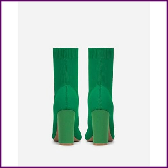 Pointed Toe Ankle Boots Chunky Heel Stretch Knit Fall Winter - Picture 7 of 8
